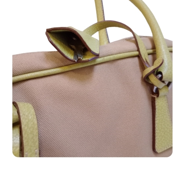 PRADA Tote Bag Shoulder Bowling Beige × Yellow Canvas Leather - Picture 16 of 17